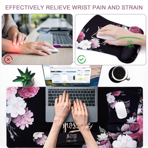 MEGREZ 4-in-1 Mouse Pad with Wrist Rest Ergonomic Memory Foam Desk Mat Set | ergonomic, anti-slip base, 4pcs set, desk pad, mouse wrist rest, keyboard rest, coaster, ideal for office & gaming - color: Black Nothing