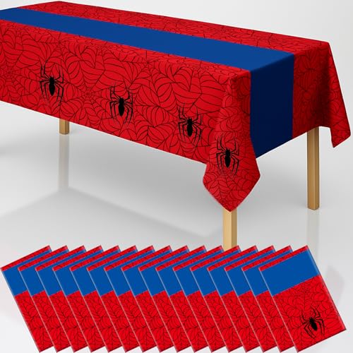 16Pcs 2in1 Spider Birthday Party Decorations Tablecloth, 54" x 108" Super Hero Table Cloth Disposable Rectangle Plastic Table Cover for Kids Baby Shower Wedding Party Supplies Halloween - color: Spider, size: 16 Pack