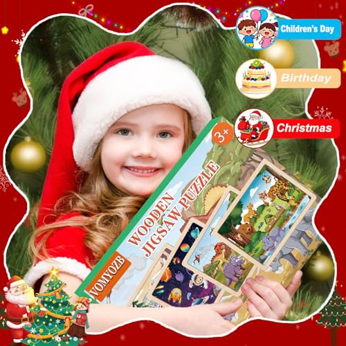Puzzles for Kids Ages 4-6, 4 Packs 24 Piece Wooden Jigsaw Puzzle for Toddlers 3-5, Preschool Educational Toys Gifts for Boys and Girls - color: Dinosaurs Space