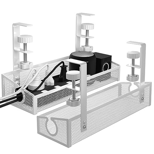 Under Desk Cable Management Tray White, No Drill Desk Cable Management Organizer with Clamp for Desk Wire Management, PC Cord Organizer Accessories & Workspace Organizers for Office, Home(2 Pack) - color: 2 Packs-White