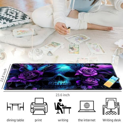 Blue Skull with Purple Rose for MTG & TCG Playmat Mouse Pad,BFDHGQZC 24" x 14" Game Mat for MTG/RPG/CCG Trading Card Game Playmats Table Mat Perfect for Card Games Video Games Computer Office - color: Blue Skull With Purple Rose