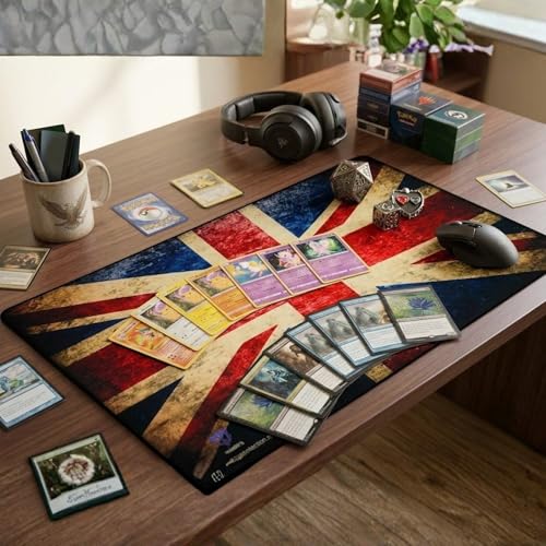 Max Protection Trading Card Playmat for TCG Card Games, 24x14 Inch, Design Mat for Dice Rolling (British Union Jack) - size: British Union Jack