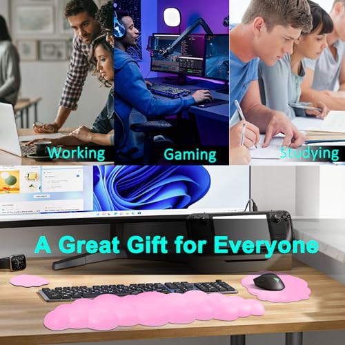 Cloud Keyboard and Mouse Wrist Rest Pad for Computer Arm Pain Relief- Ergonomic Wrist Support Mousepad with Non-Slip PU Base for Office, Gaming, and Home Use Anti-Fatigue(Pink) - color: Rose