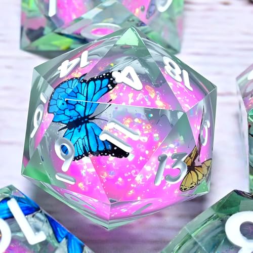 Resin Cat Head DND Dice, Sharp Edge Dungeons and Dragons Polyhedron Game Dice Set for Role Playing Games RPG Explorer Magic, Holiday Birthday Gifts Party Gifts - color: Butterfly+pink