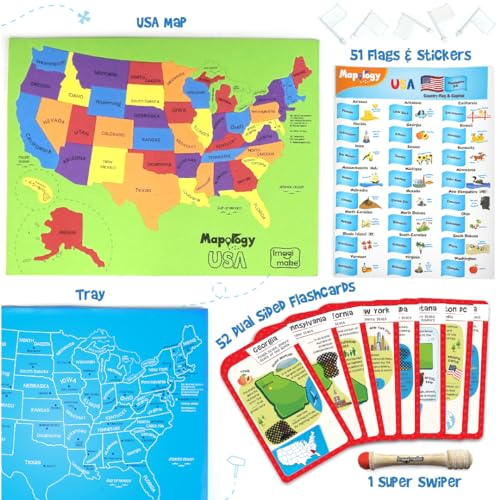 Imagimake Mapology - USA Map Puzzle with Flash Cards for Kids Ages 8+ | Educational Geography Toy, Learn 50 States with 750+ Facts of USA, Gift for Girls & Boys Ages 8,9,10,11,12 Years Old - style: USA Map with Flashcards