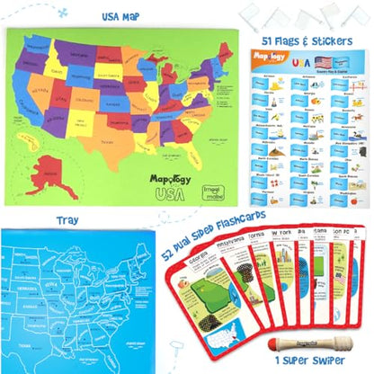 Imagimake Mapology - USA Map Puzzle with Flash Cards for Kids Ages 8+ | Educational Geography Toy, Learn 50 States with 750+ Facts of USA, Gift for Girls & Boys Ages 8,9,10,11,12 Years Old - style: USA Map with Flashcards