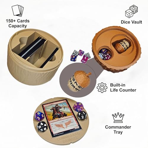 Nut Shaped Commander Deck Box 100+ with Built-in Life Counter & Dice Tray, MTG Card Storage Case, Unique Nature Squirrel Theme Tabletop Gaming Accessories Gifts