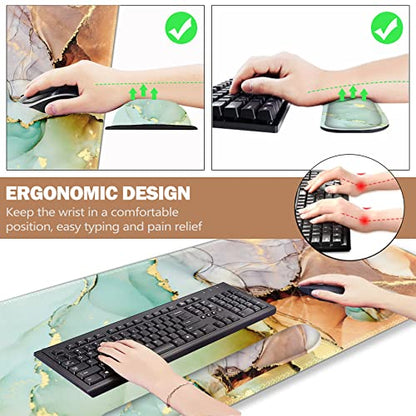 ARTSO Large Gaming Mouse Pad, Keyboard Wrist Rest Pad & Wrist Support Mousepad Set, Stitched Edge, Extended, Non-Slip Base, Memory Foam Desk Mat for Office, Home, Abstract Art Marble - color: Abstract Art Marble