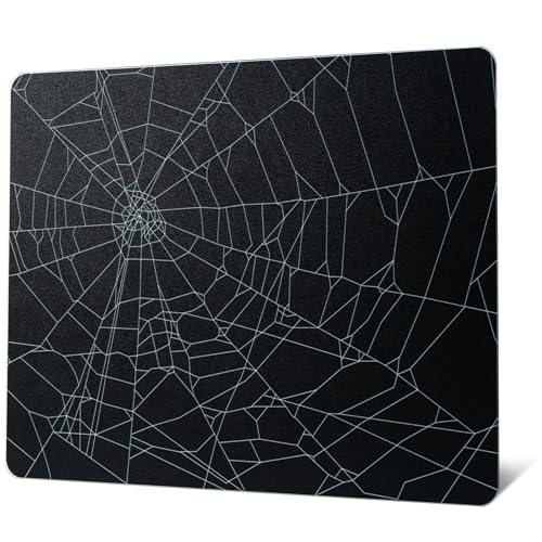 XVX Glass Mouse Pad for Gaming, Black Spider Webs Hard Gaming Mousepad, Professional Large Mouse Mat 16.2" x 12.2", Special Glass Surface with Improved Precision and Speed - color: Black(Spider Webs)