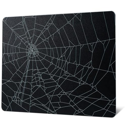 XVX Glass Mouse Pad for Gaming, Black Spider Webs Hard Gaming Mousepad, Professional Large Mouse Mat 16.2" x 12.2", Special Glass Surface with Improved Precision and Speed - color: Black(Spider Webs)
