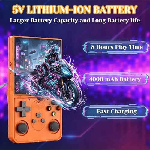 Retro Handheld Game Console, 4.0 Inch Screen, Portable Hand Held Open Source Linux System, 4000mAh Battery Retro Gaming Console (Orange) - style: Orange 64G