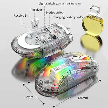 Bluetooth Wireless Mouse, Transparent RGB Mechanical Dual Mode Gaming Mouse, A Must-Have Cool USB Computer Mouse for Gaming and Esports - color: White