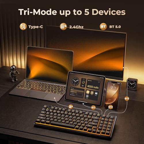 Redragon S156 Wireless Keyboard and Mouse with Tri-Mode, Mechanical Feel Keyboard and 4800 DPI 61G Ultra-Light Gaming Mouse, RGB Backlit, 4 Macro Keys, Long Battery Life for PC, Mac, Ideal for Gamer - color: Deep Black