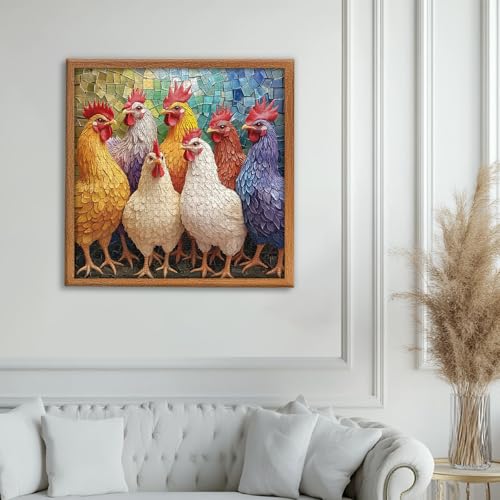 PICKFORU Colorful Roosters Puzzles for Adults 1000 Pieces, Mosaic Farm Chicken Jigsaw Puzzles 1000 Pieces, Difficult Art Animal Puzzle - style: Colorful Roosters