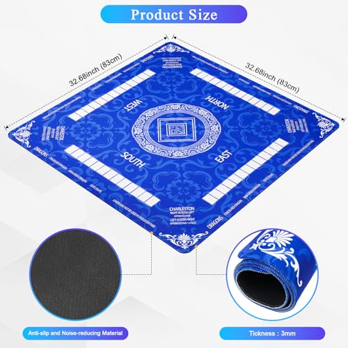 Thick Mahjong Mat 32.68"x32.68",Noise-Reducing Anti-Slip & Durable Table Cover with Carrying Bag for Mahjong, Poker, Card Games, Board Games, Dominoes - Black - color: Black
