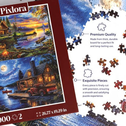 Puzzles for Adults 1000 Pieces, 2 Pack Unique 1000 Piece Lake and Night View Jigsaw Puzzles, Premium Scenic Landscape Puzzles & Nature Theme for Challenging Game Night - style: Lake&Night