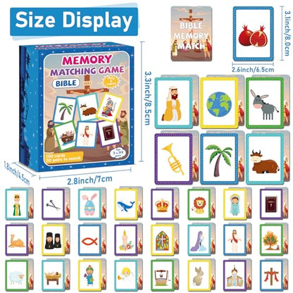 gisgfim 100 PCS Memory Matching Game Bible Concentration Memory Card Games for Kids Boys Girls Easter Educational A Fun & Fast Christian Preschool Homeschool VBS 2026 Biblical Theme Matching Games - style: Christian