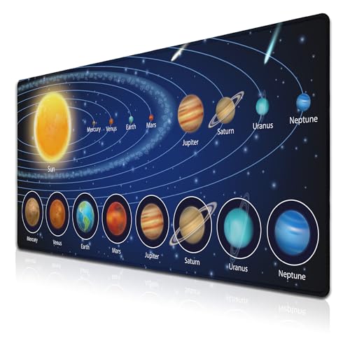 Biggest Mouse Pad - Yellow Pc Desk Mat, 900X400mm Waterproof Non-Slip Rubber Base, 35.4" X 15.7" for Work, Game, Office Galaxy Solar System Planets - color: Galaxy Solar System Planets