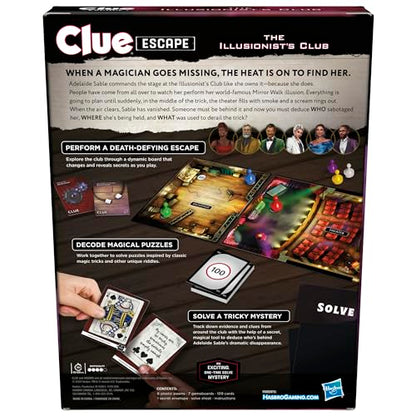 Clue Escape: The Illusionist’s Club Board Game | Escape Room Family Game | 1-Time Solve Mystery | Ages 10+ | 1-6 Players | Difficulty 4 | 90-120 Mins. (Amazon Exclusive) - style: The Illusionist’s Club