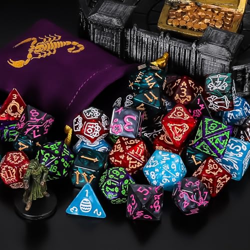 CiaraQ Polyhedral Dice Set - DND Role Playing Dice | Acrylic RPG Dice for Dungeons and Dragons MTG Table Games, Multicolor, 42pcs - color: Red/Green/Blue/Purple/Black/Red & Green