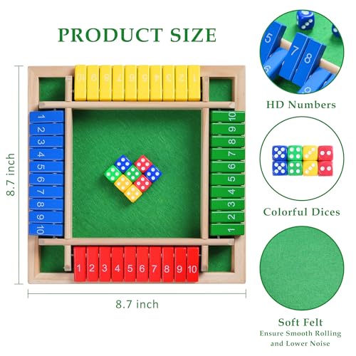 Shut The Box Dice Game – Travel Size 4 Player Wooden Board | Classic Strategy Board Game For Kids & Adults. Fun For Family, Classroom, Home, Party, Pub. Great Travel Size Tabletop Game