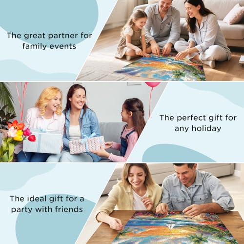 300 Pieces Puzzles for Adults, Summer Beach Jigsaw Puzzles 300 Pieces Puzzles for Adults Kids, Colorful Sunset Boat Jigsaw Puzzles, Birthday and Holiday Challenging Gift Toy 20.5x15 in - style: Summer Beach