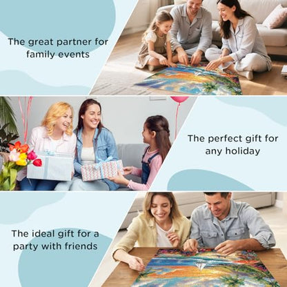 300 Pieces Puzzles for Adults, Summer Beach Jigsaw Puzzles 300 Pieces Puzzles for Adults Kids, Colorful Sunset Boat Jigsaw Puzzles, Birthday and Holiday Challenging Gift Toy 20.5x15 in - style: Summer Beach