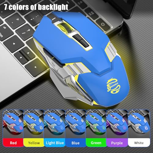 Bluetooth Wireless Gaming Mouse, RGB Rechargeable USB Wireless Mouse, Quiet Click, LED Backlit, Ergonomic, with Side Button, DPI Adjustable Computer Mice for Laptop PC MacBook Chromebook - Blue - color: blue