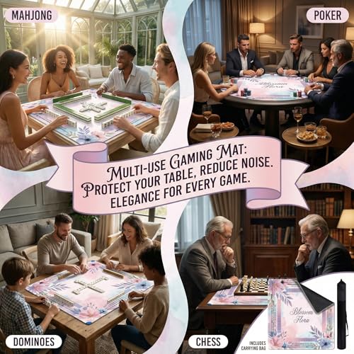 Mahjong Mat for Table - 32.3 Inch Waterproof & Non-Slip PU Velvet Surface, Lightweight No Crease No Odor Design for Noise Reduction,Includes Printed Rules (Blossom) - color: Blossom