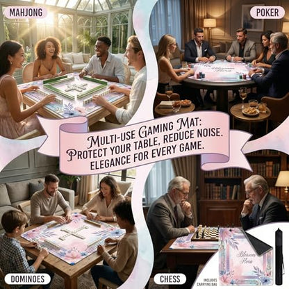 Mahjong Mat for Table - 32.3 Inch Waterproof & Non-Slip PU Velvet Surface, Lightweight No Crease No Odor Design for Noise Reduction,Includes Printed Rules (Blossom) - color: Blossom