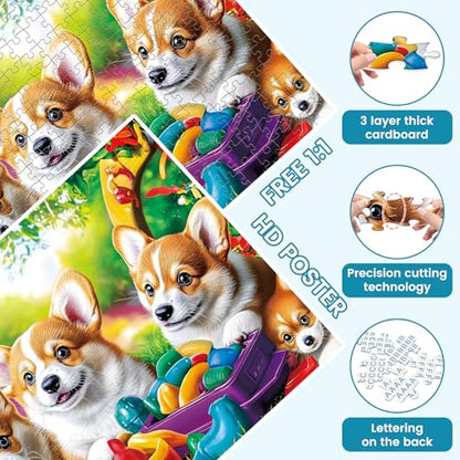 300 Pieces Dog Puzzles for Adults, Puppy and Toys Puzzle for Adults Children Seniors, Retro Style Puzzle 300 Pieces, Gift for Birthday, Home Decor, Fun for Family Entertainment(20.5 * 15 in) - style: Happy Dogs