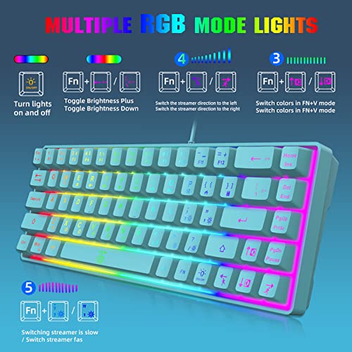 Snpurdiri 65% Membrane Gaming Keyboard, RGB (68 Keys,Blue) | Compact Wired Small Gaming Keyboard for PC/Mac Gamer, Typist, Travel, Easy to Carry on Business Trip - color: Blue