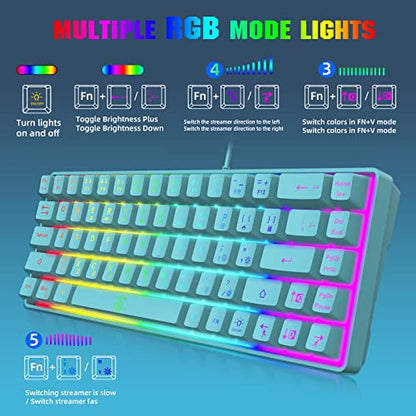 Snpurdiri 65% Membrane Gaming Keyboard, RGB (68 Keys,Blue) | Compact Wired Small Gaming Keyboard for PC/Mac Gamer, Typist, Travel, Easy to Carry on Business Trip - color: Blue