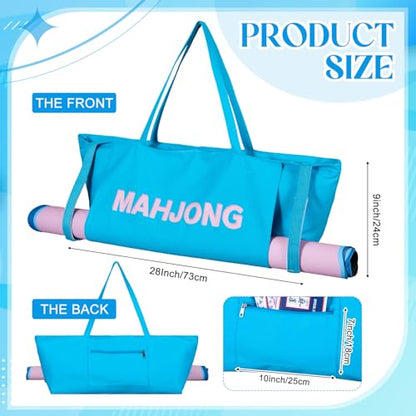 Abbylike 28x9 Inches Mahjong Bag for Rolled Mat Tiles Racks Pushers Accessories Empty Mahjong Tote Bag with Zipper Closure Outer Pockets Lining Large Capacity(Blue,Canvas) - color: Blue