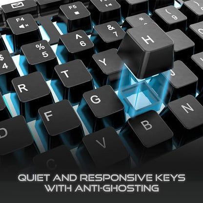 Aimzone Backlit Gaming Keyboard, Ergonomic Quiet Membrane Led Keyboards, 8 Extra On-Board Multimedia Keys, Anti-Ghosting, Dedicated Media Control, Wired, USB, Black (Keys Don't Light Up)