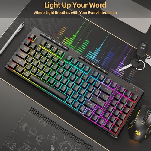 Redragon K517 Pro Wired Gaming Keyboard, RGB Backlit, Mechanical Feel 94 Keys Computer Keyboard with 4 Macro Keys, Number Pad, Anti-Ghosting, 4000mAh Battery for Win/MAC, PS4/5, Xbox - color: Black-D