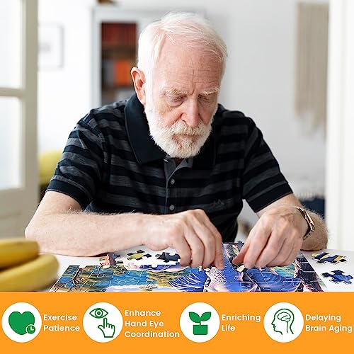 100 Piece Big Piece Jigsaw Puzzle for Seniors Elephant Forest Dementia Large Piece Puzzles for Seniors- Alzheimer's Activity for Adults Puzzle- Best Memory Game for Patiens in Nursing Home 15" x 19" - style: 100 Large Pieces