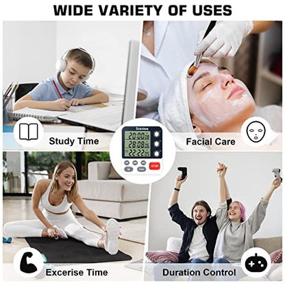 Samshow Digital Kitchen Timer, 3 Channels | Count UP/Down Timer, Large Display, Triple Timer, Magnetic Stopwatch, Adjustable Volume, Loud Alarm, Battery Included - color: 318 White