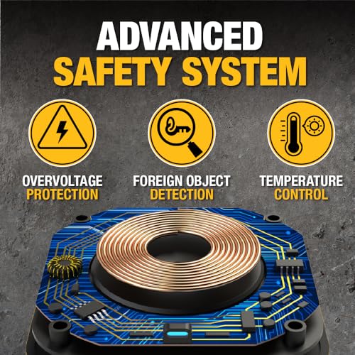 DEWALT Heavy Duty Wireless Charger, 10W Max Fast Wireless Charging Pad | Compatible with iPhone 17/16/15/14/13/12/11/X/8 Pro Max Plus Samsung Galaxy S22/S21 AirPods