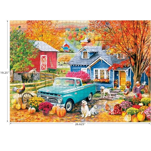 RoseArt - Soft Touch - Autumn Hill Cottage - 1000 Piece Jigsaw Puzzle, Autumn Country Scene Puzzle for Adults - Made in USA - style: Autumn Hill Cottage