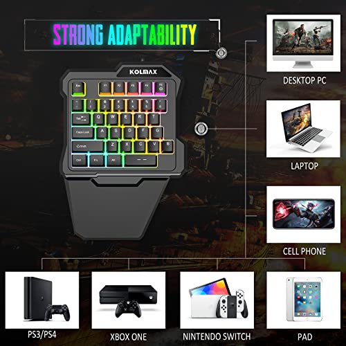 KOLMAX K35 One Handed Gaming Keyboard, RGB Backlit 35 Keys Portable Mini Gaming Keypad with Ergonomic Wrist Rest,USB Wired Game Controller for PC Gamer