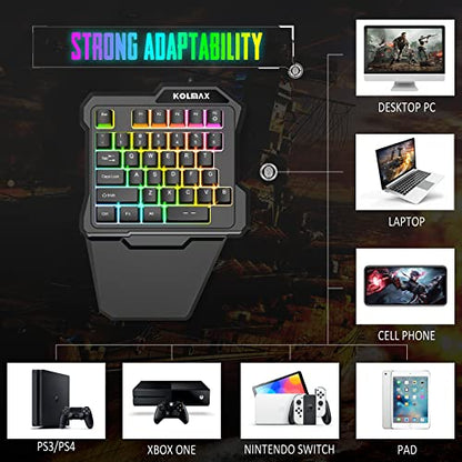 KOLMAX K35 One Handed Gaming Keyboard, RGB Backlit 35 Keys Portable Mini Gaming Keypad with Ergonomic Wrist Rest,USB Wired Game Controller for PC Gamer