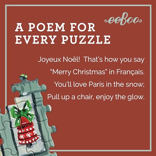 eeBoo Paris Christmas 1000 Piece Square Jigsaw Puzzle, 23" x 23" | Double coated, sturdy & dust free pieces with a satisfying snap. Includes full color reference insert. Vibrant, original art - style: Paris Christmas