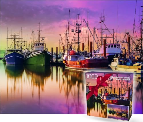 1000 Piece Puzzle for Adults - Scenic Harbor with Colorful Boats, Gift-Ready Box, Letters on Back, 8 Puzzle Saver Sheets & Full-Size Poster by GERJATO - Ideal Gift for Loved Ones - color: Romantic Evening in the Harbor