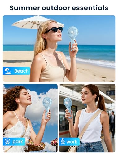 HandFan 5200mAh Handheld Fan Rechargeable, 20H Runtime Hand Fan, 3 Speeds Strong Airflow, Personal 180° Foldable Portable Fans for Travel/Summer/Concerts/Lash/Commute, Gifts for Women (Blue) - color: Clear‑Blade Blue