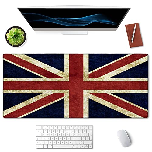SSOIU Extended Gaming Mouse Pad (35.5x15.7 in), Large Non-Slip Rubber Base Mousepad with Stitched Edges, Waterproof Keyboard Mouse Mat Desk Pad for Work, Game, Office, Home - Flag of England - color: Flag of England
