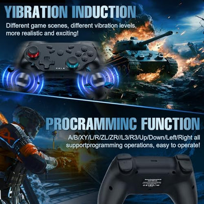 Xexvyrin Wireless Controller for PC， Turbo, Gyro Axis, Dual Vibration(RGB BLACK) (blue) - color: Blue