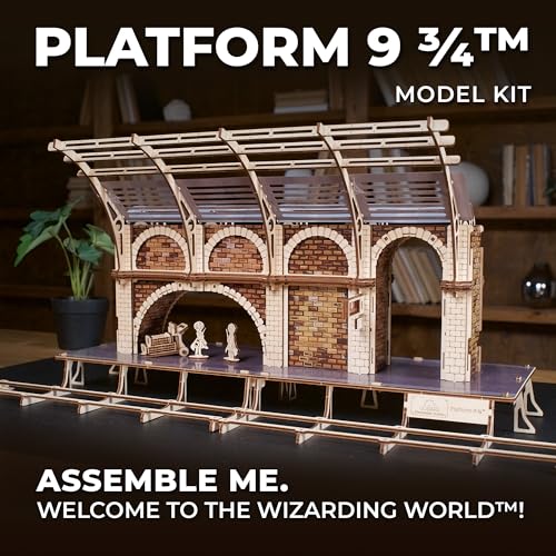 UGEARS Harry Potter Platform 9 ¾ 3D Puzzle - Wooden Model Kits for Adults To Build - Mechanical Wooden Model Kit - Compatible with Ugears Hogwarts Express Train - 3D Wooden Puzzle includes 2 Figurines - style: Platform 9 ¾