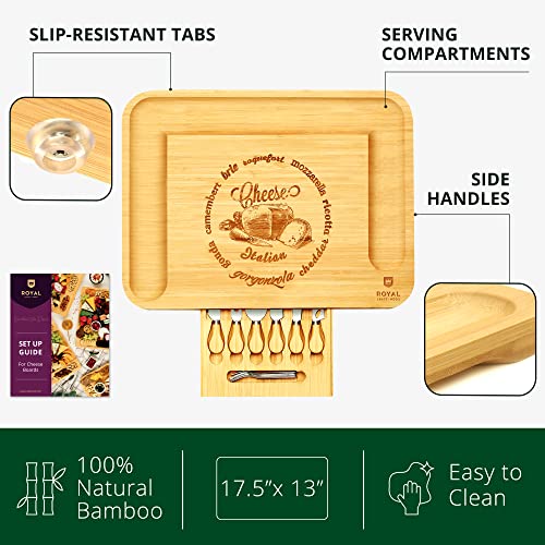 ROYAL CRAFT WOOD Extra Large Cheese Board - Bamboo Cheese Board and Knife Set - Charcuterie Board Set, Charcuterie Platter & Serving Tray - style: 4-6 Guests