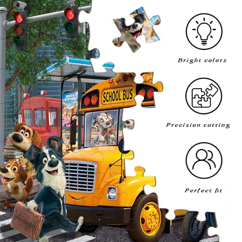 HUADADA 1000 Piece Puzzle for Adults, Cute Puppy School Bus Adventure | Eco matte oil print, eye strain relief, tight puzzle piece fit, vibrant colours - color: Cute Puppy School Bus Adventure